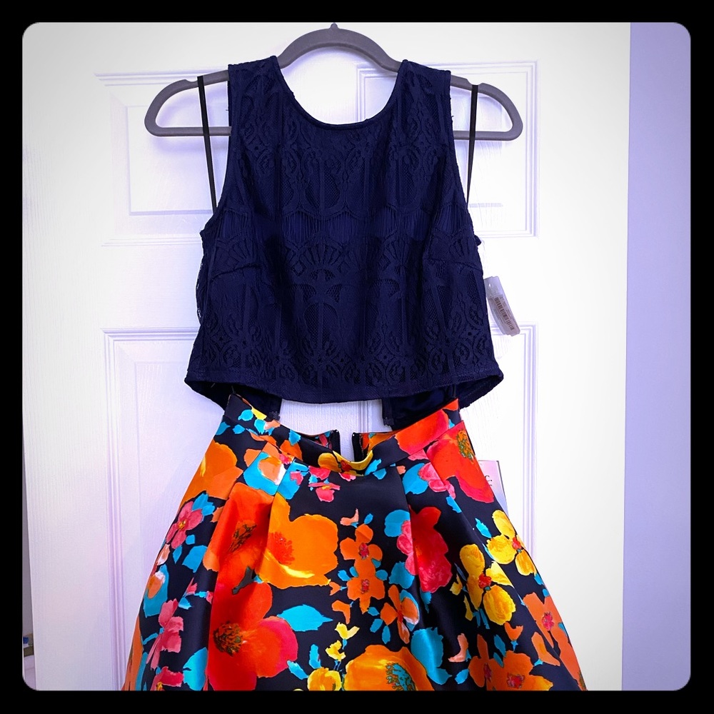 2-piece midriff top and flouncy skirt set